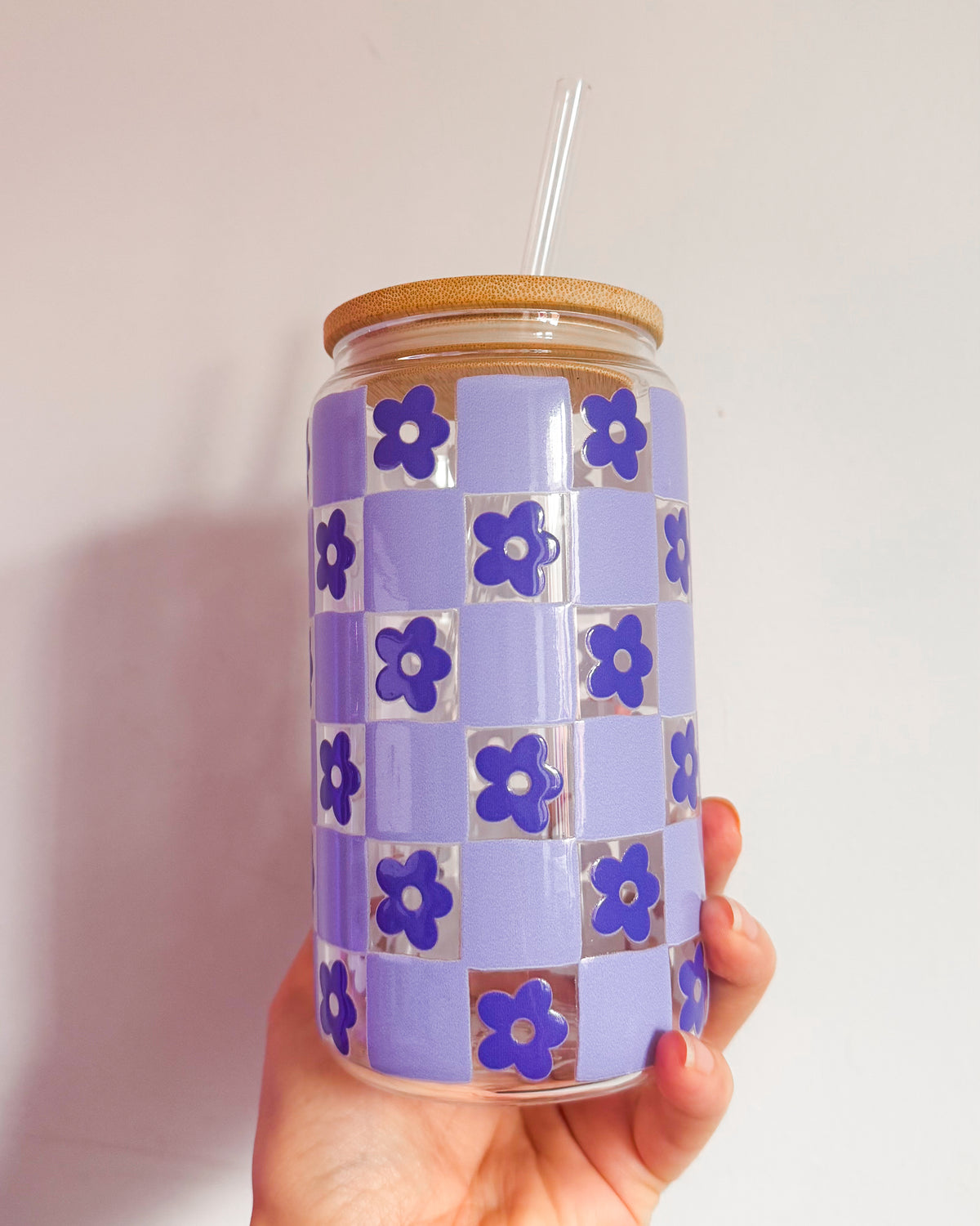 Purple Gridded Glass Tumbler