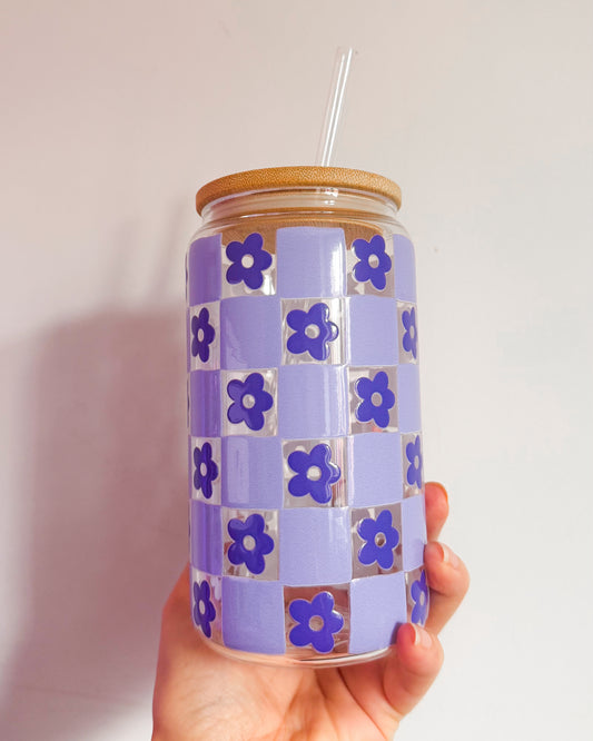 Purple Gridded Glass Tumbler