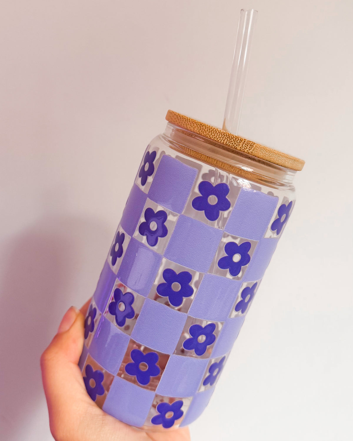 Purple Gridded Glass Tumbler